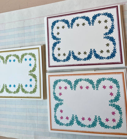 Laurel and Star Frame Stationery, Blue Gold Red