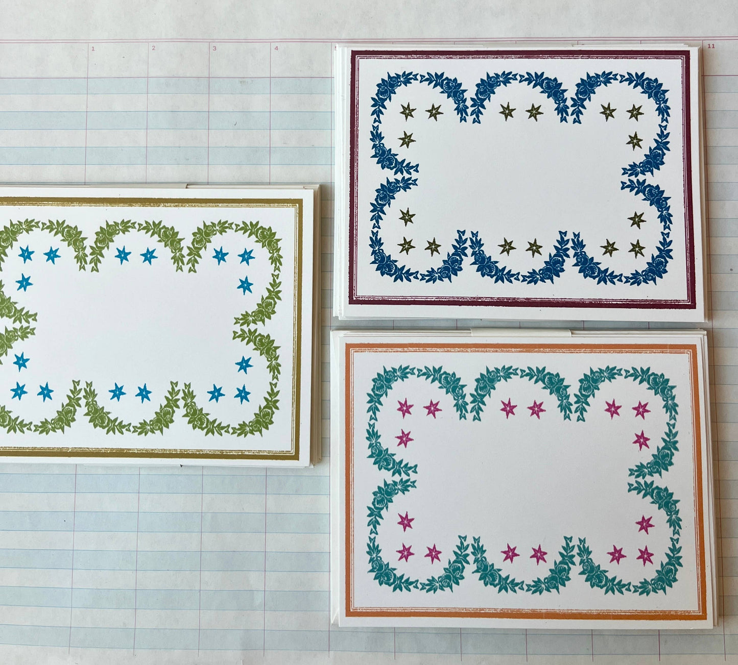 Laurel and Star Frame Stationery, Blue Gold Red
